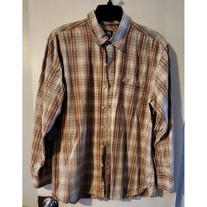 Timberland Men's Plaid Button-Up Shirt – 100% Cotton Long Sleeve – Size L